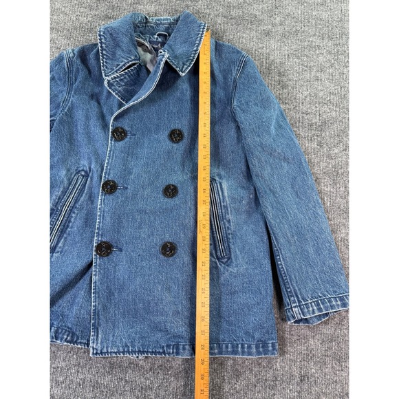 Ralph Lauren Denim Pea Coat Womens Medium Blue Anchor Button Double Breasted 80s - Picture 8 of 14